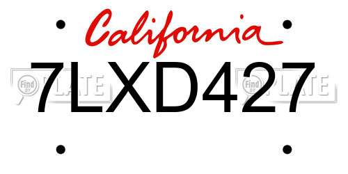 7LXD427 California License Plate
