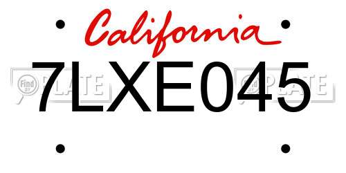 7LXE045 California License Plate