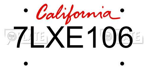 7LXE106 California License Plate