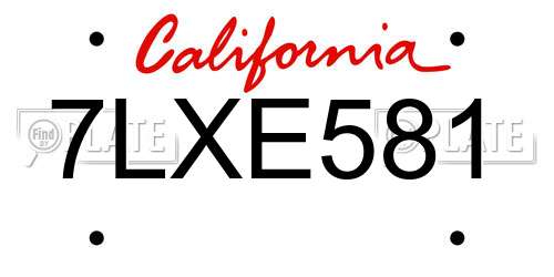 7LXE581 California License Plate