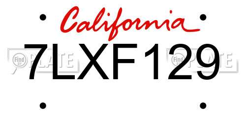 7LXF129 California License Plate