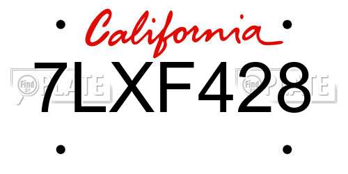 7LXF428 California License Plate