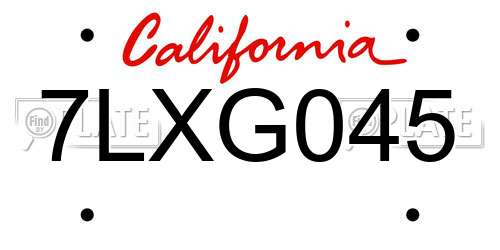7LXG045 California License Plate