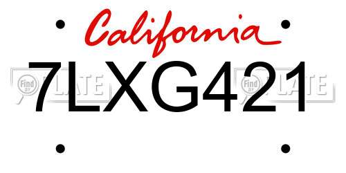 7LXG421 California License Plate