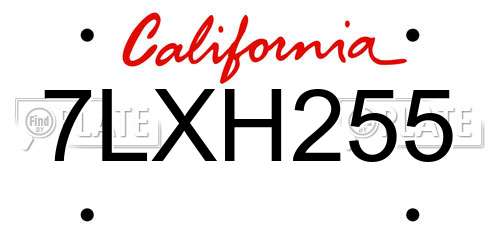 7LXH255 California License Plate