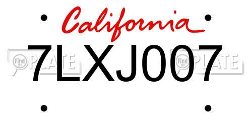 7LXJ007 California License Plate