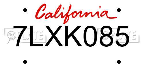 7LXK085 California License Plate