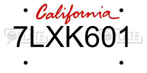 7LXK601 California License Plate