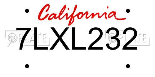 7LXL232 California License Plate