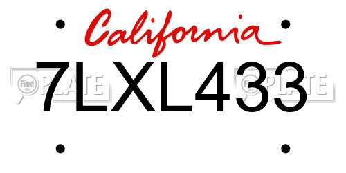 7LXL433 California License Plate