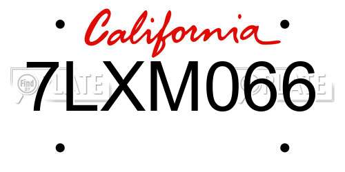 7LXM066 California License Plate
