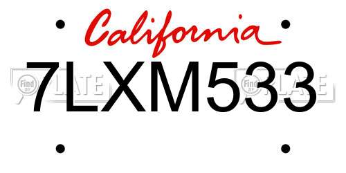 7LXM533 California License Plate