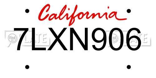7LXN906 California License Plate