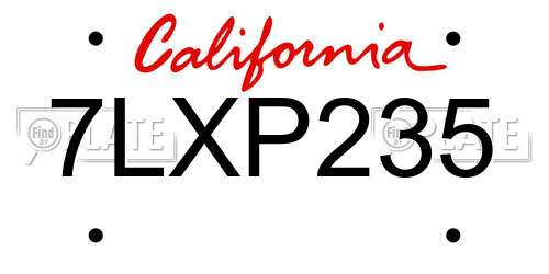 7LXP235 California License Plate