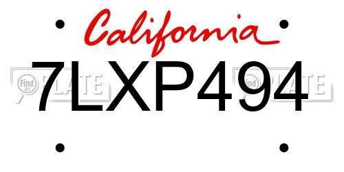 7LXP494 California License Plate