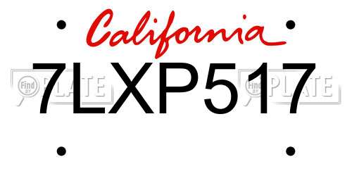7LXP517 California License Plate
