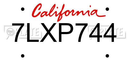 7LXP744 California License Plate