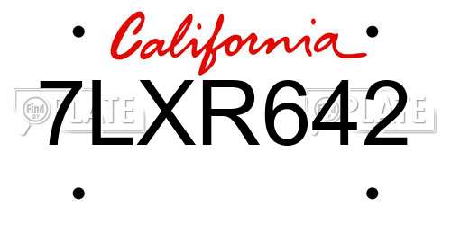 7LXR642 California License Plate