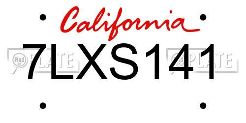 7LXS141 California License Plate