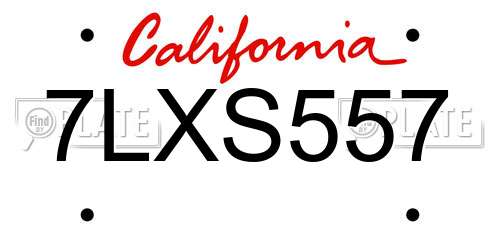 7LXS557 California License Plate