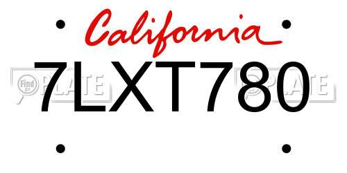 7LXT780 California License Plate