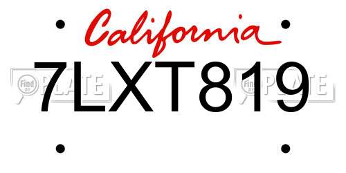 7LXT819 California License Plate