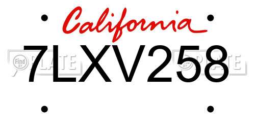 7LXV258 California License Plate