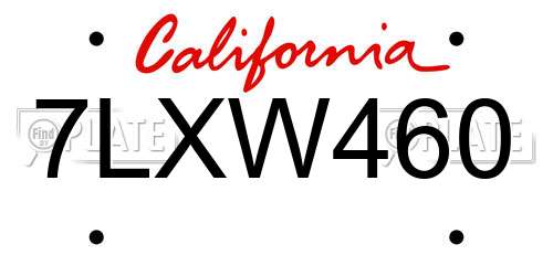 7LXW460 California License Plate