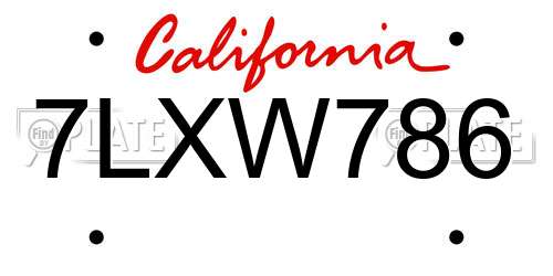 7LXW786 California License Plate