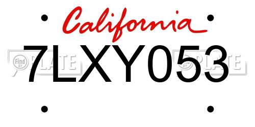 7LXY053 California License Plate