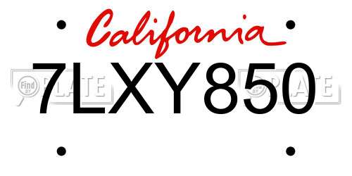 7LXY850 California License Plate