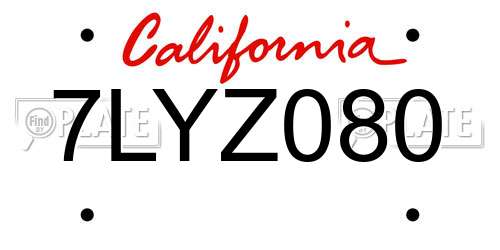 7LYZ080 California License Plate