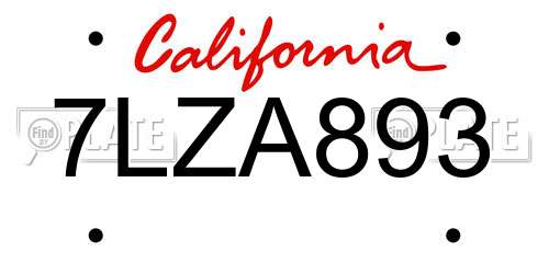 7LZA893 California License Plate