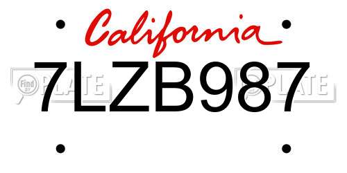 7LZB987 California License Plate