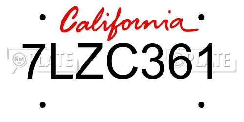 7LZC361 California License Plate