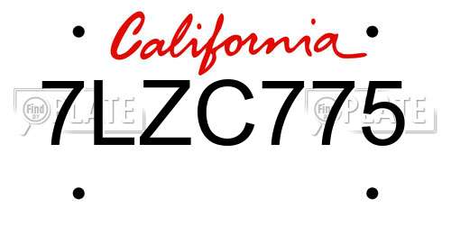 7LZC775 California License Plate