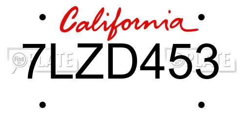 7LZD453 California License Plate
