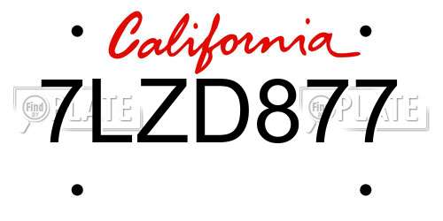 7LZD877 California License Plate