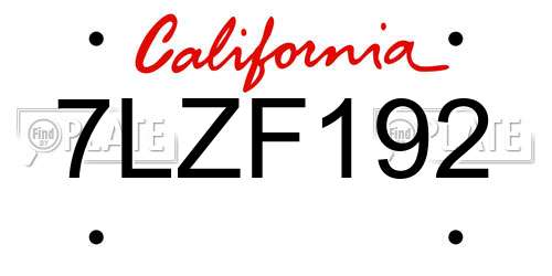 7LZF192 California License Plate