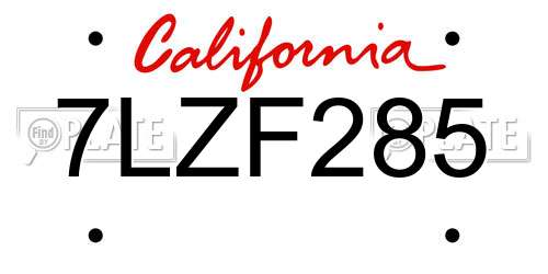 7LZF285 California License Plate