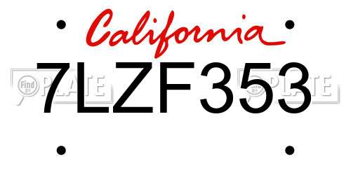 7LZF353 California License Plate