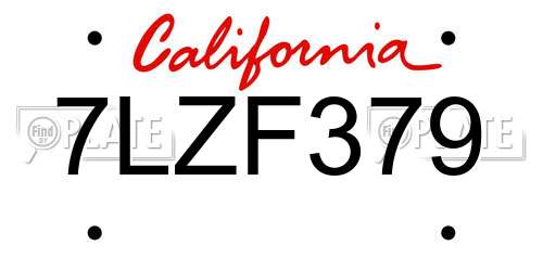 7LZF379 California License Plate