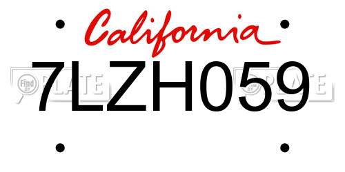 7LZH059 California License Plate