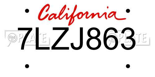 7LZJ863 California License Plate