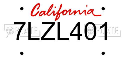 7LZL401 California License Plate