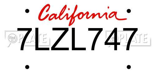 7LZL747 California License Plate