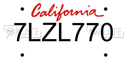 7LZL770 California License Plate