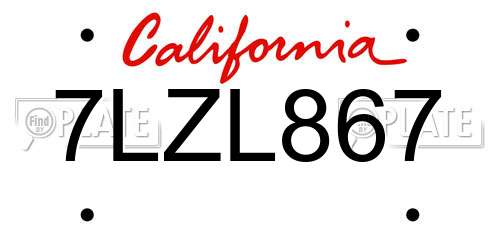 7LZL867 California License Plate