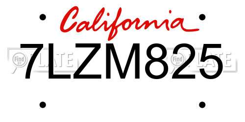 7LZM825 California License Plate