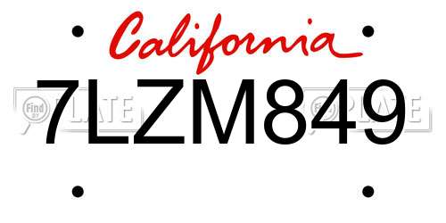 7LZM849 California License Plate